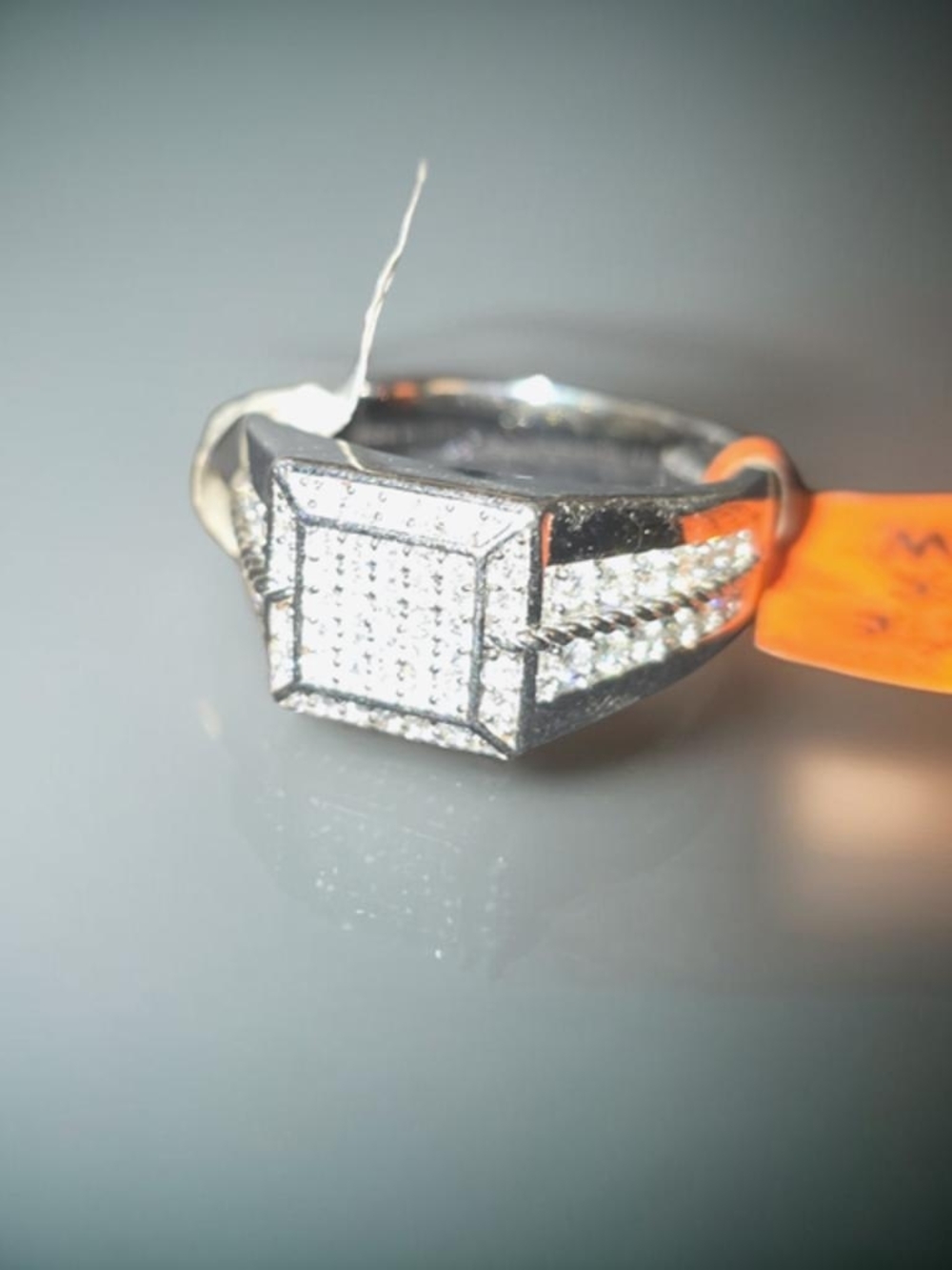 Silver unisex Square Moissanite Diamond Ring - Silver